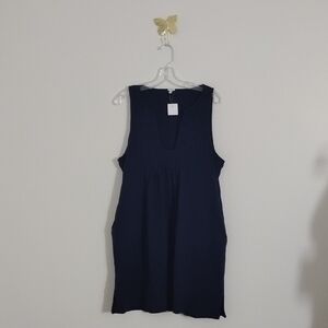 J. Crew Open Neck Dark Blue Sleeveless Casual Preppy Classic Midi Dress Pockets